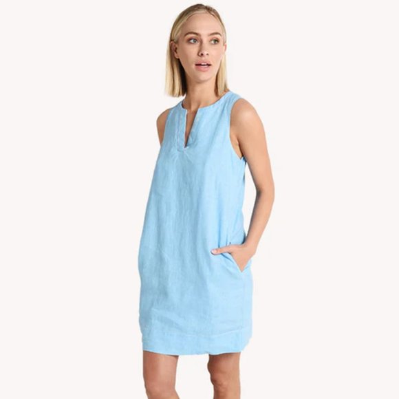 Tommy Bahama Dresses & Skirts - TOMMY BAHAMA Seaglass Linen Shift Dress Split Neck Pockets size Medium